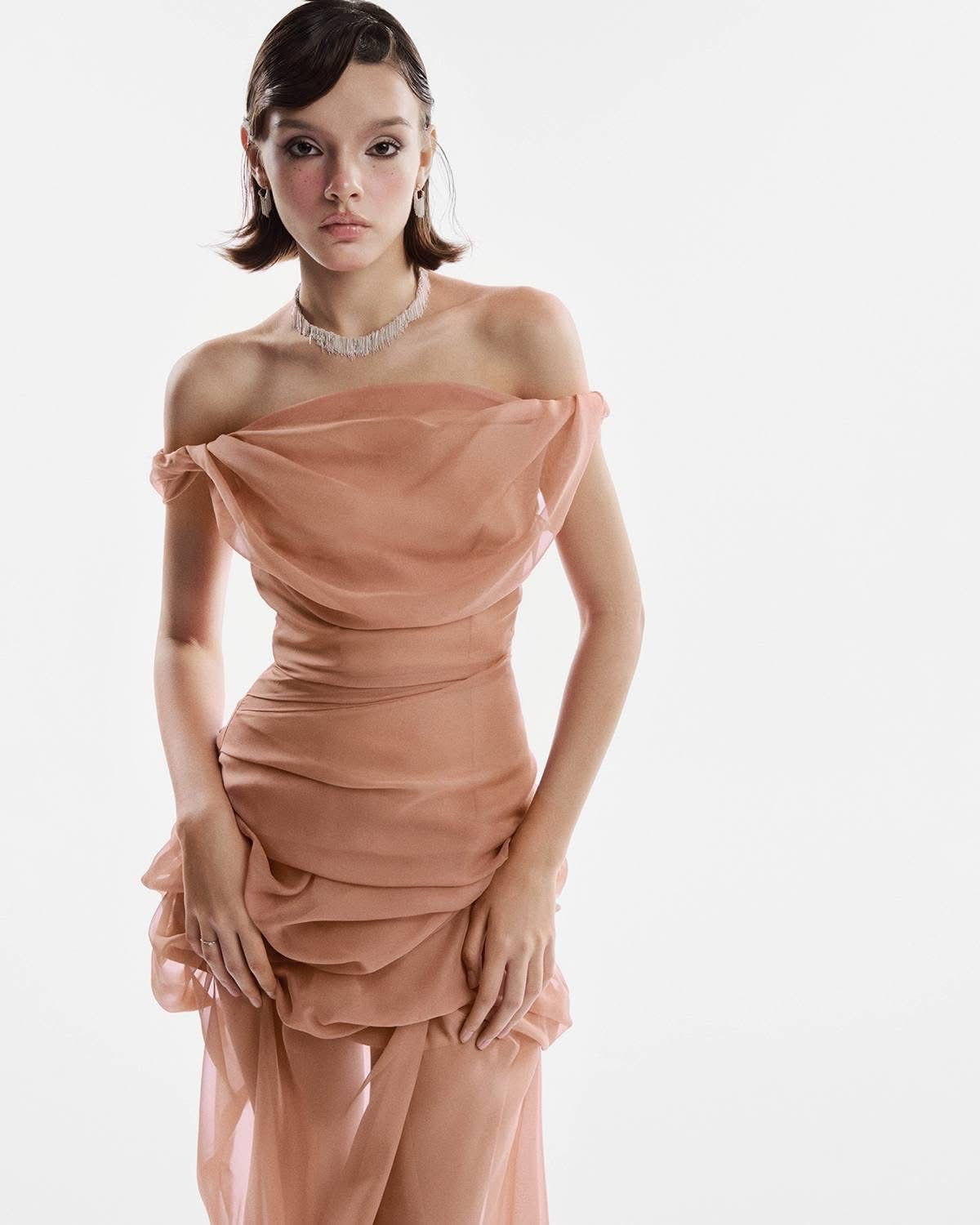 Musthave Caramel Draped Mullet Midi Dress