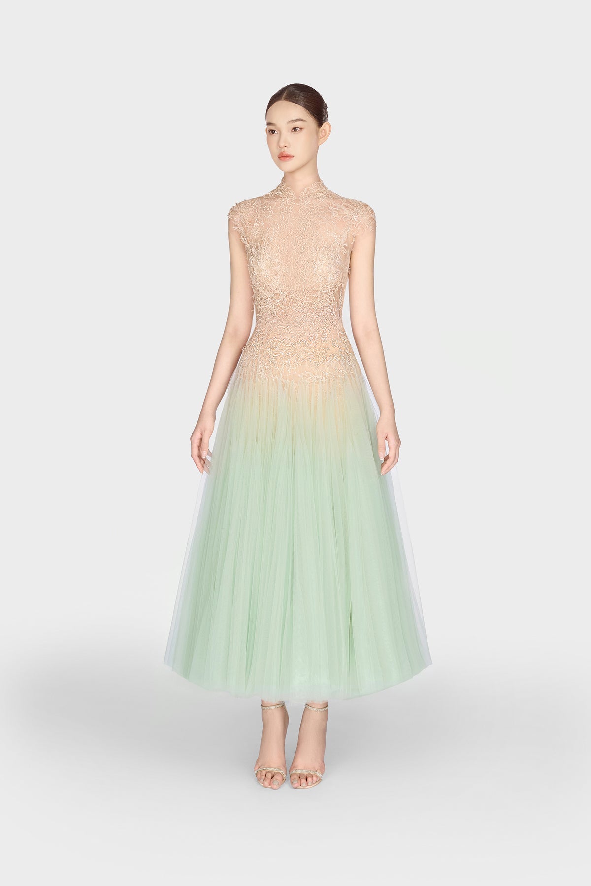 MONTSAND Blue Ombré Cut-Out Lace Midi Dress