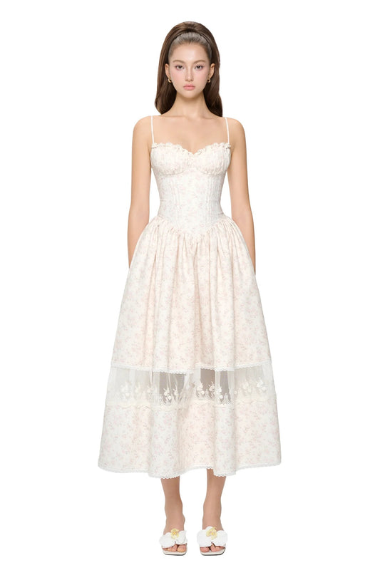 JUBIN White Floral Midi Dress