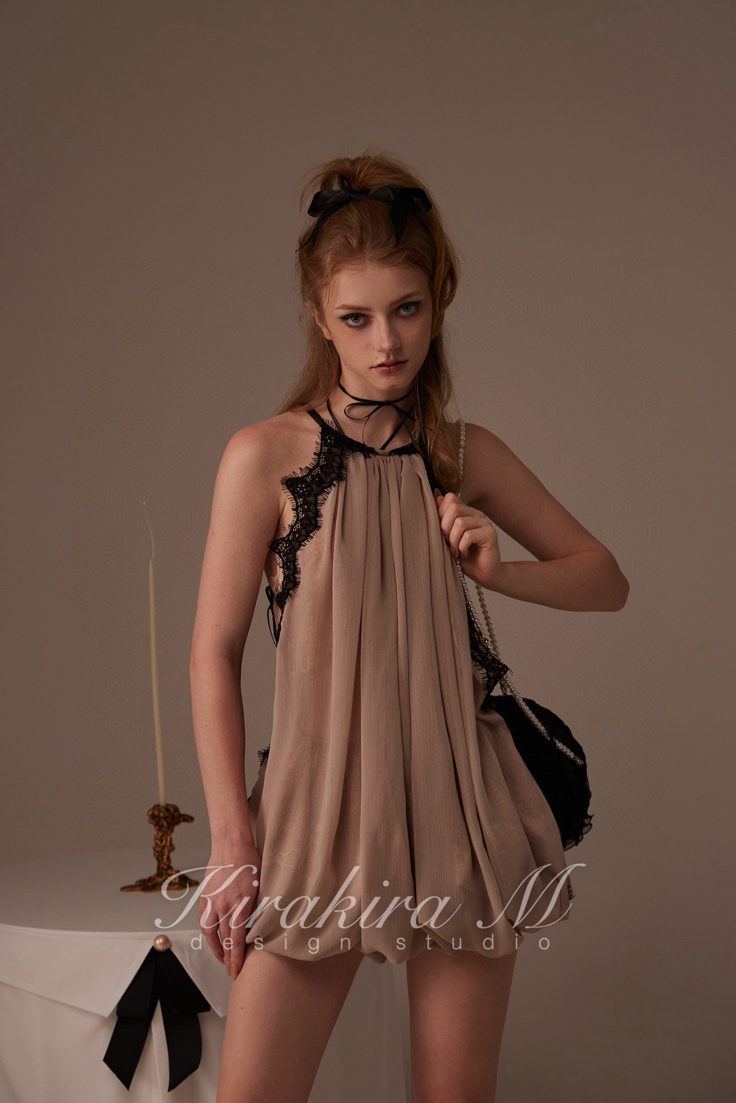 Kirakira M Nude Lace Mini Dress& Lace Innerwear