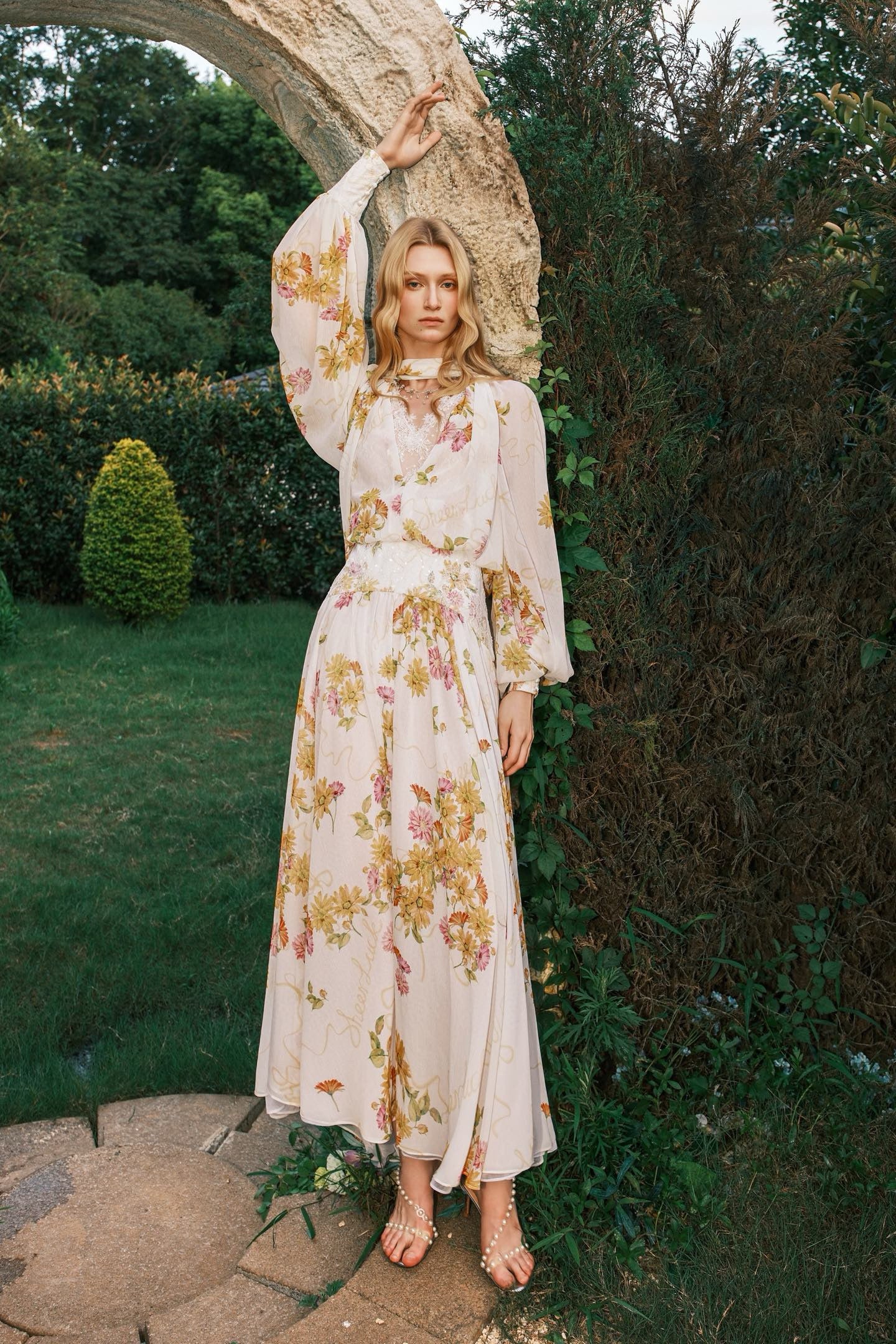 SHEERLUCK Yellow Floral Maxi Dress