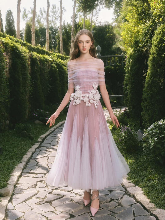 LINH PHUNG Pink Fleur Midi Dress