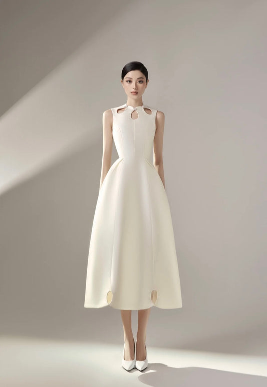 Raffiné White Paloma Aqua Drop Cut-out Midi Dress