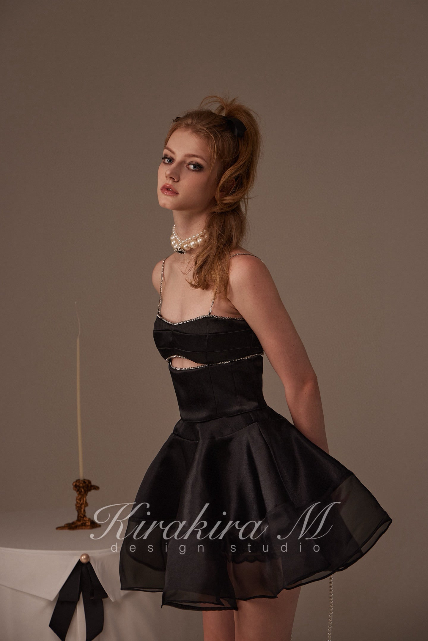 Kirakira M Black Rhinestone Hollow Out Top &Tulle Skirt