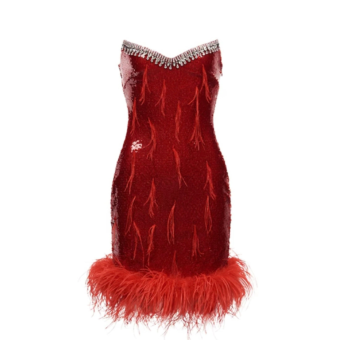 SHEERLUCK red & Nude sheath mini dress(Brooch as gift)
