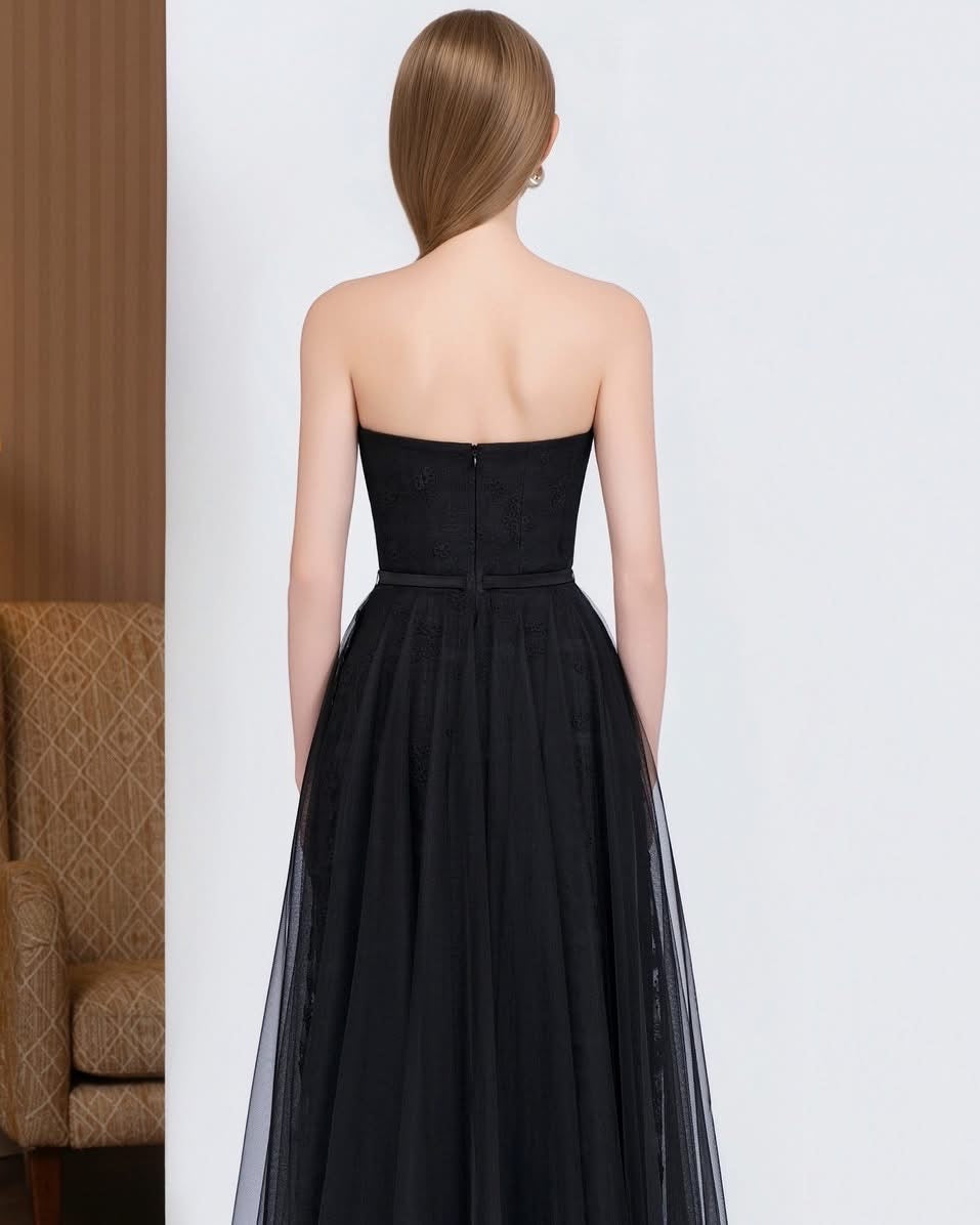 DETHEIA Elegant Vintage Black Demi A-Line Maxi Dress