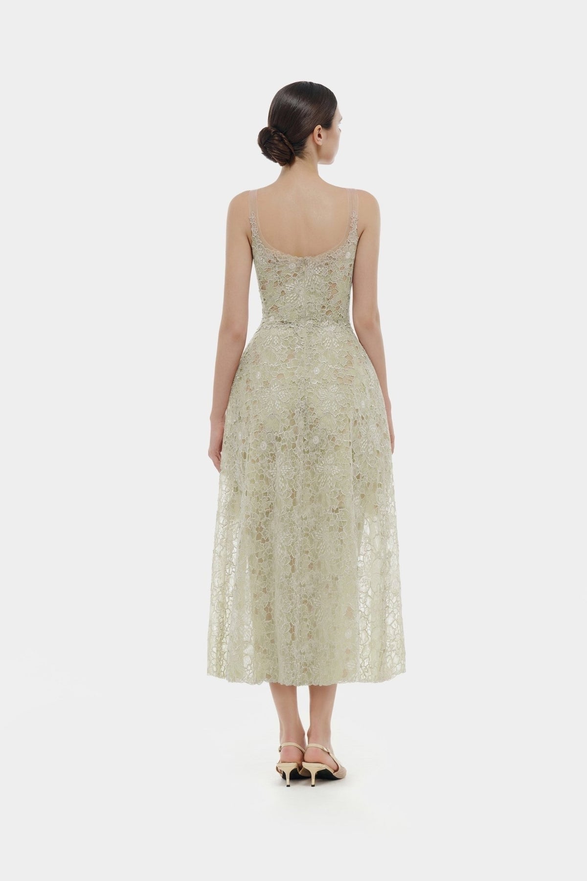 MONTSAND Nude Flower Lace Midi Dress