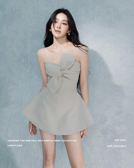 LANE JT Grey Page Bow Flare Mini Dress