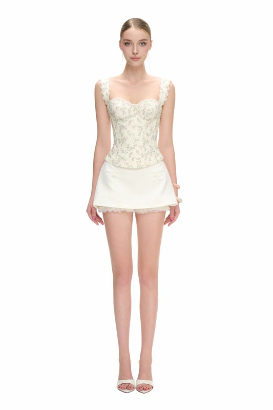 JUBIN White Floral Phoebe Top & Lace Skirt