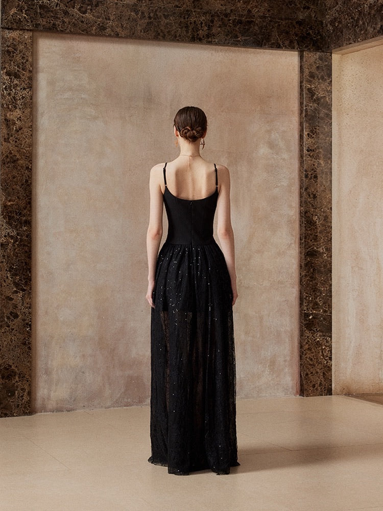 Fa sogno Black Rosy Maxi Dress