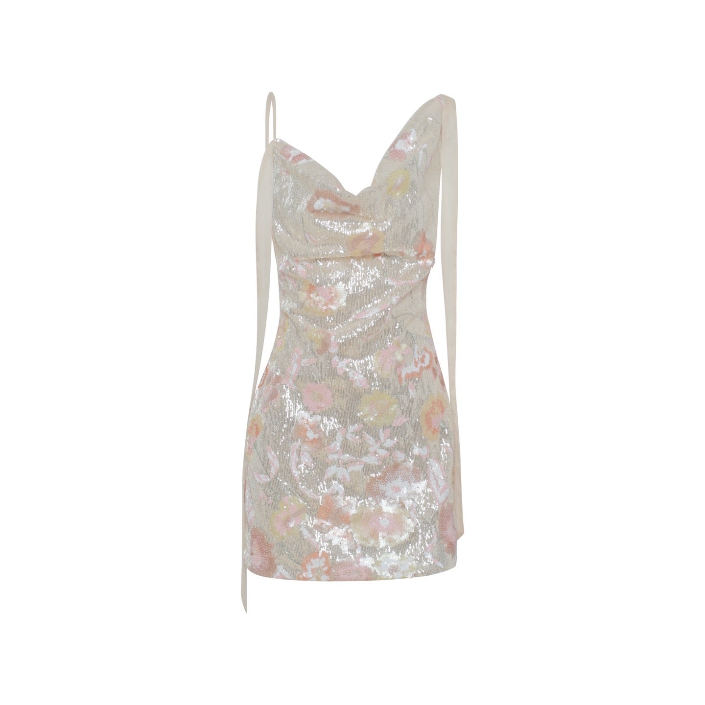 MIMI PLANGE Vacation Sweet Pink Gold V-neck Sequined Mini Dress