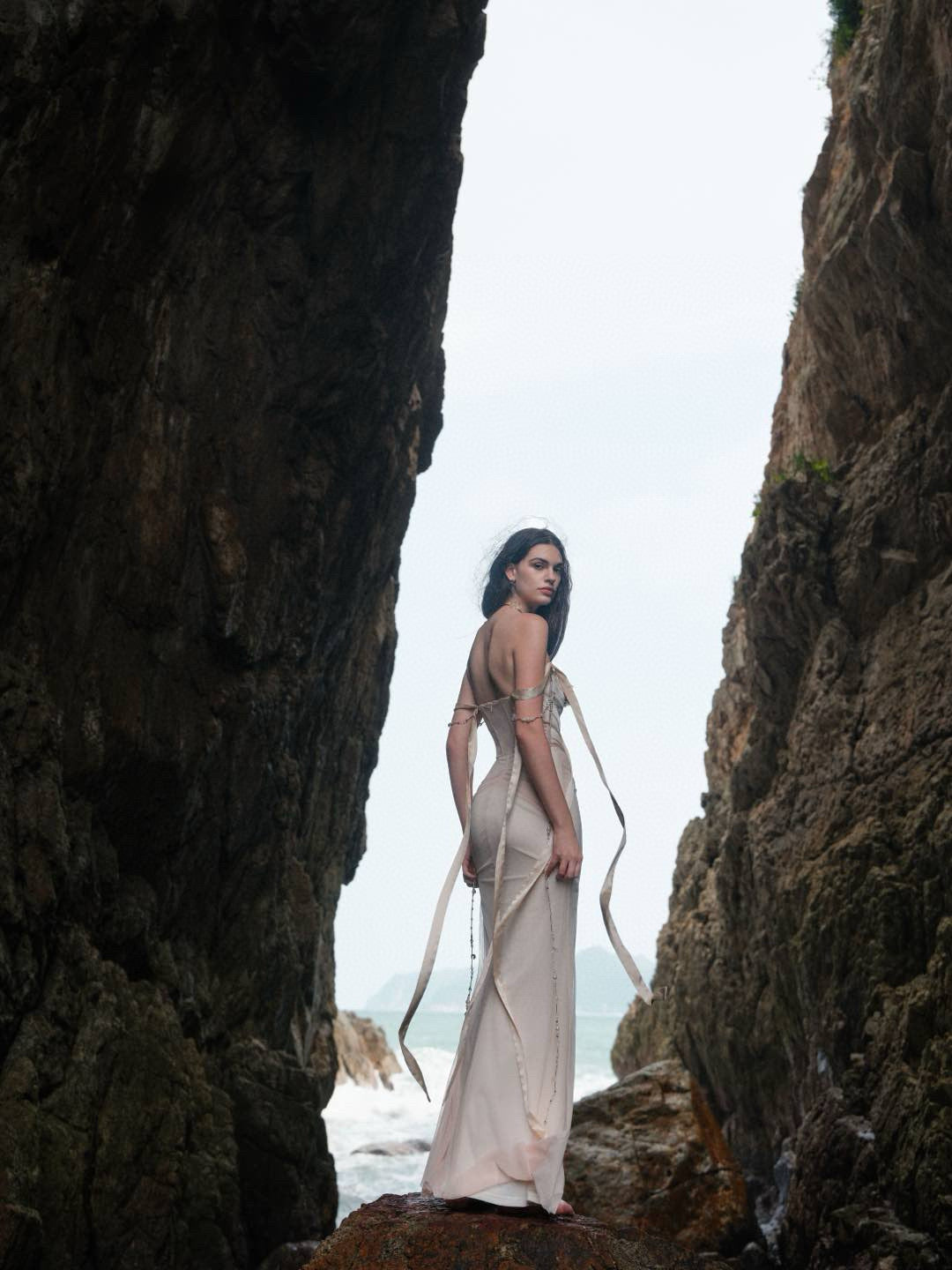 SHEERLUCK White & Red Marlee Sheath Fishtail Maxi Dress