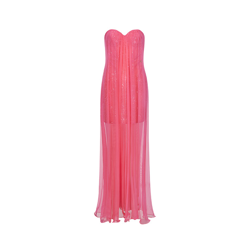 SHEERLUCK BRIGHT PINK MAXI VACATION DRESS