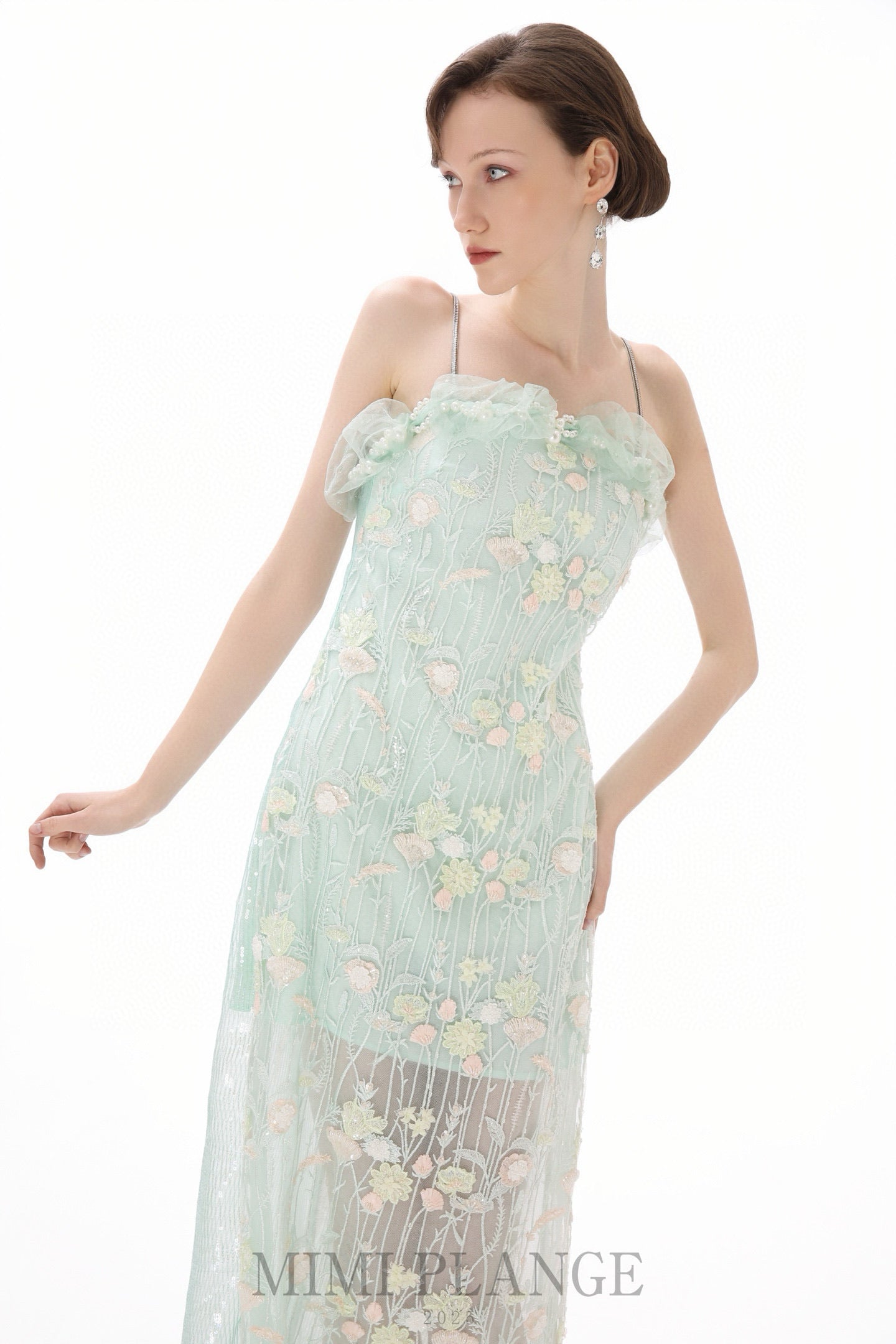 MIMI PLANGE Mint Floral Midi Dress