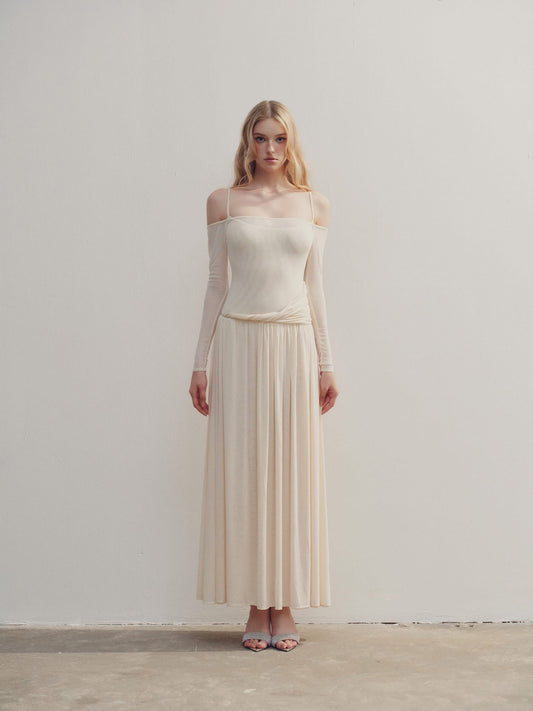 DELICIAE White Minimalist Esther Maxi Dress
