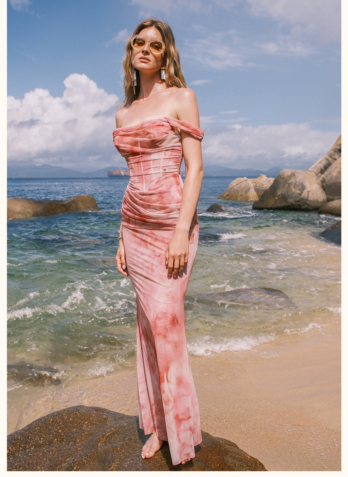 SHEERLUCK NUDE MAXI DRESS