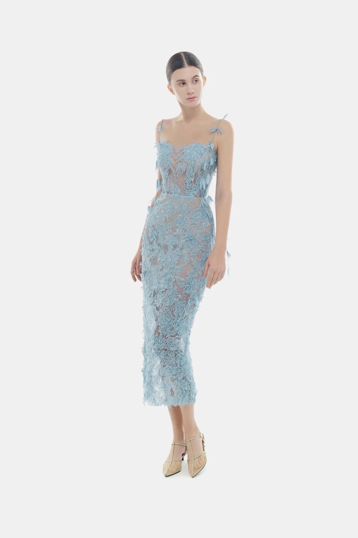 MONTSAND Purple Beaded Lace Pencil Dress