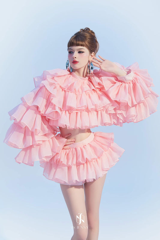 BY JENNY PINK TOP& Skirt Set