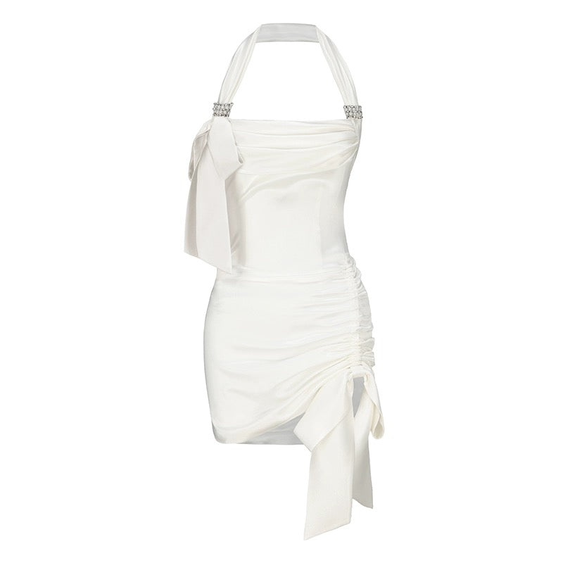 Nana Jacqueline Black|White|Yellow bow neck mini dress