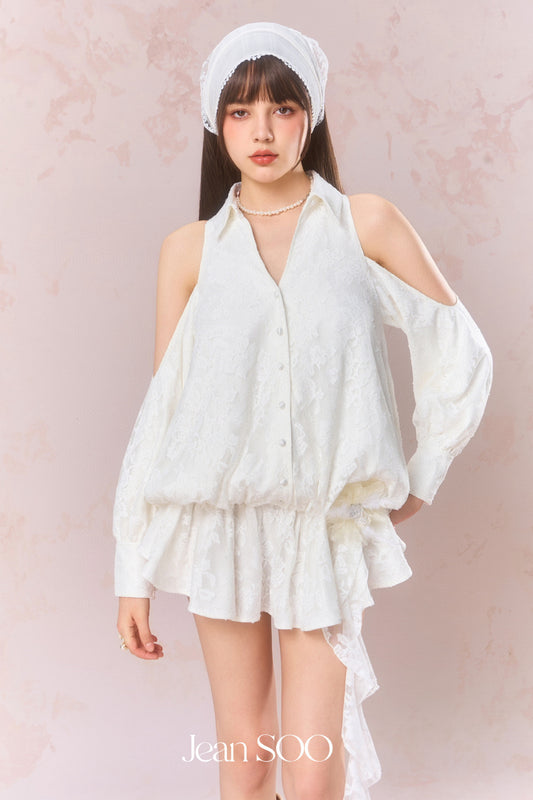 JEAN SOO White Studded Diamonds Strapless Low Waist Mini Dress