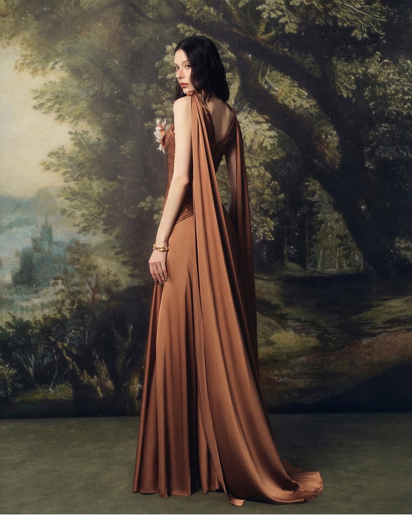 LINHPHUNG Brown Ambriel Floral Pleated Maxi Dress
