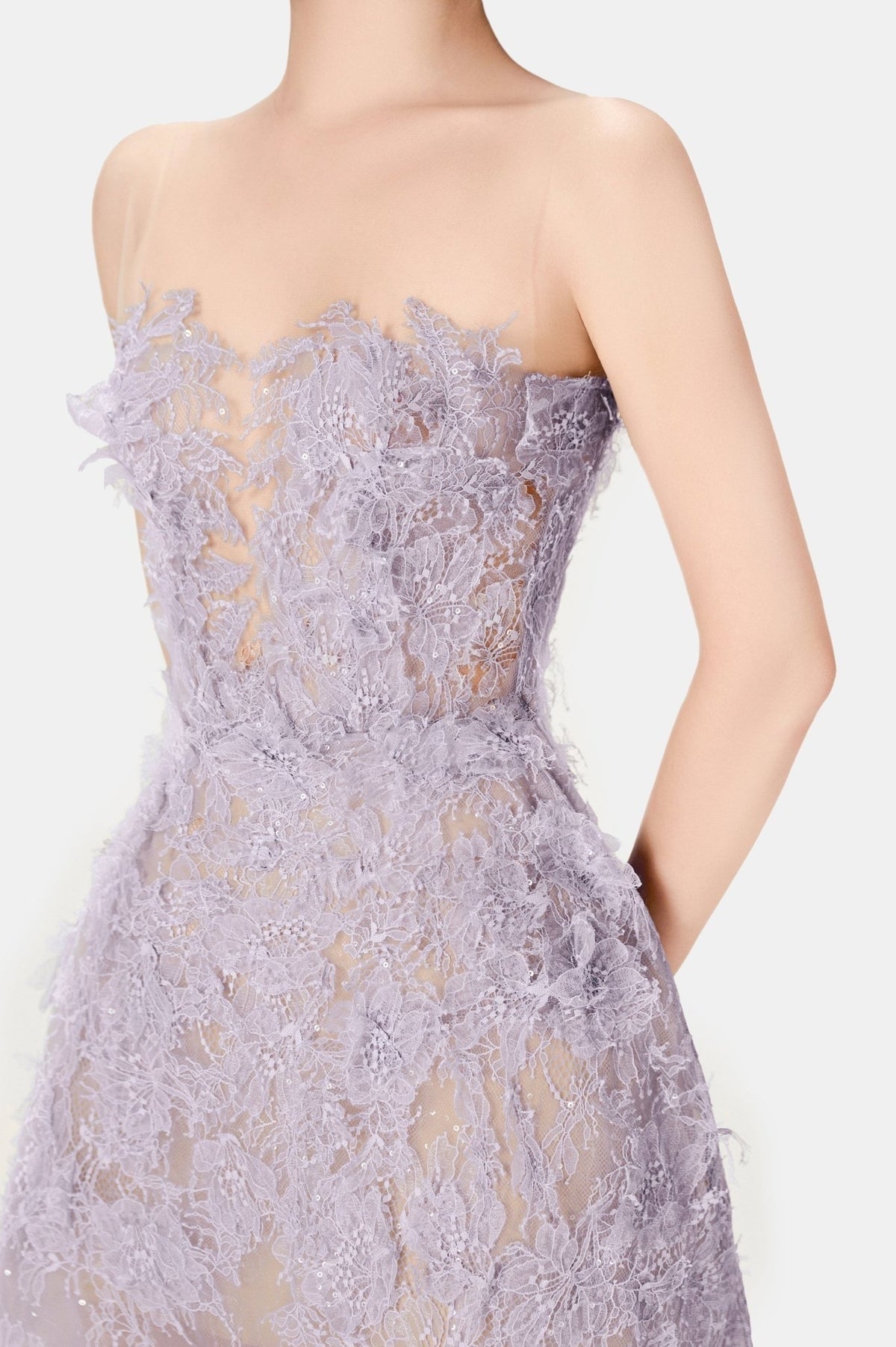 MONTSAND Purple Beaded Lace Maxi Dress