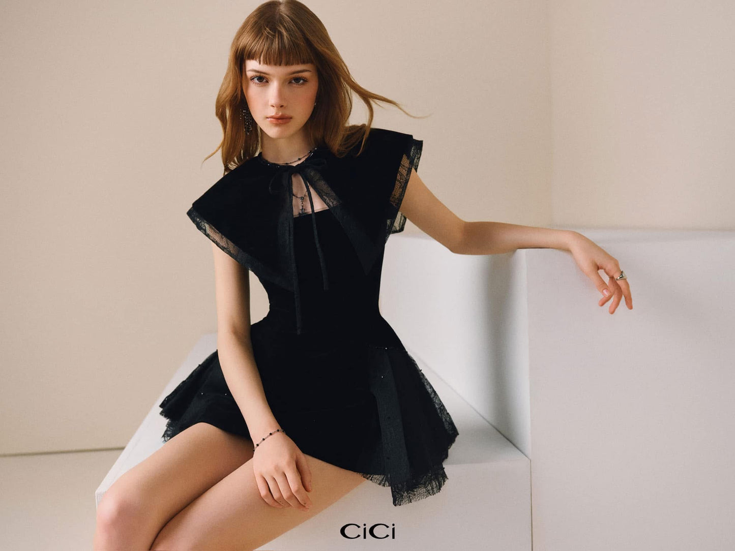 CICI BLACK MORIS Mini Dress with Cape