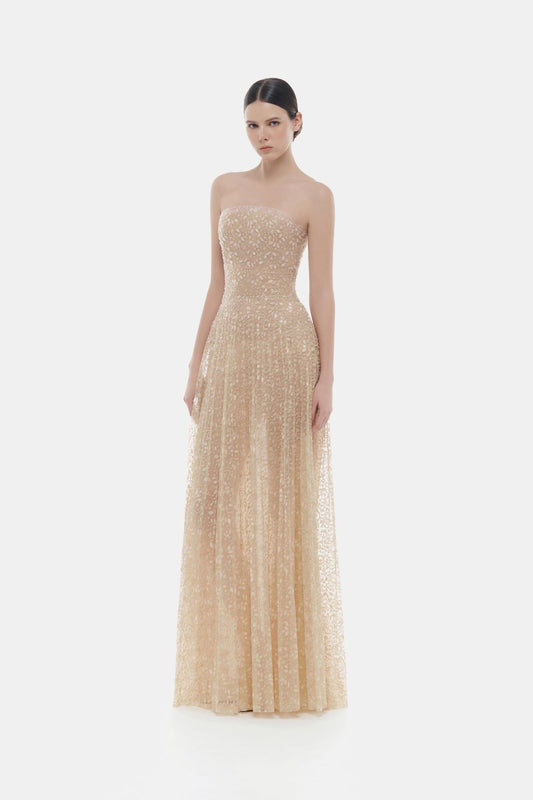 MONTSAND Pastel Crystal Beaded Maxi Dress