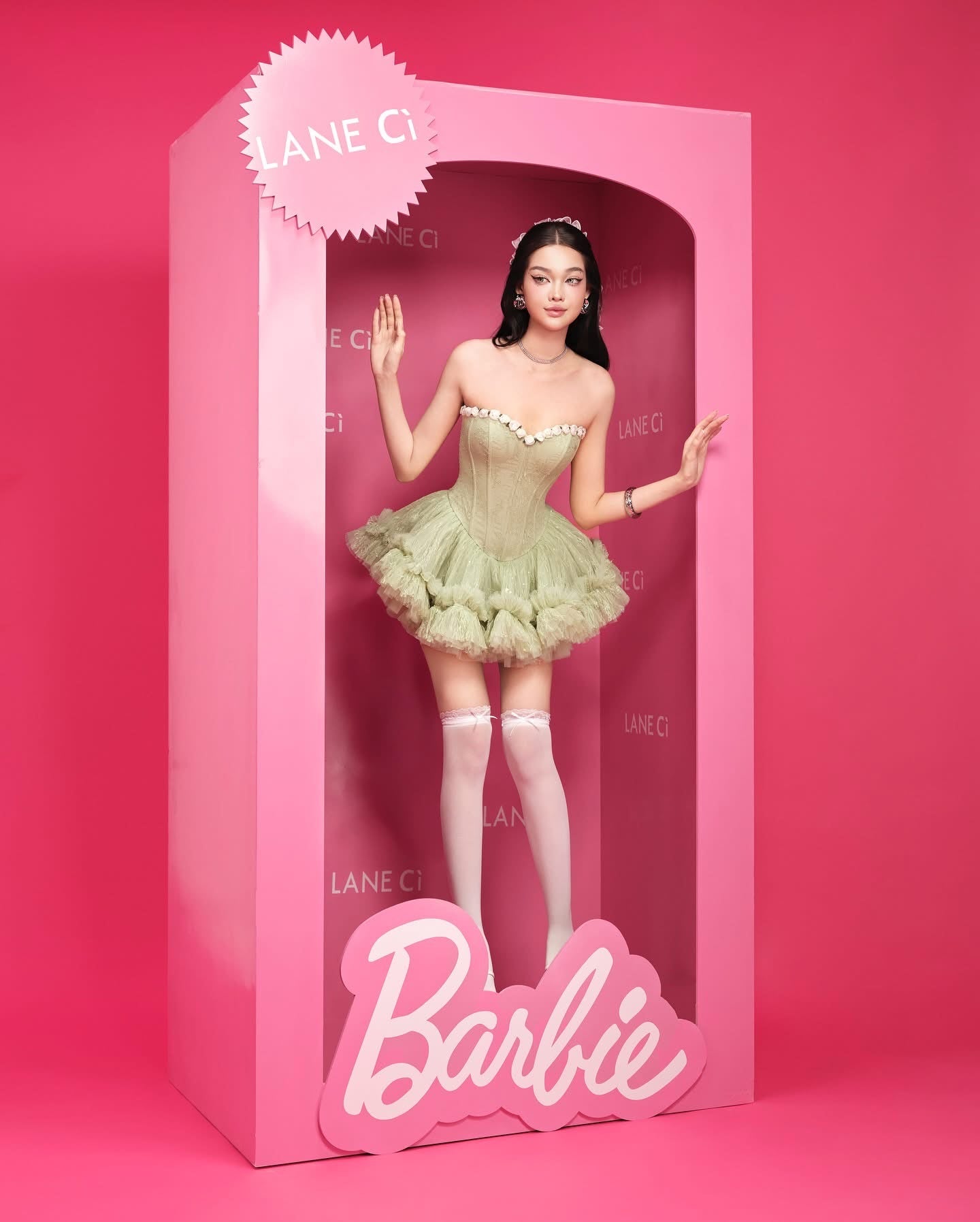 LANE CI Green Bloom Mini Dress