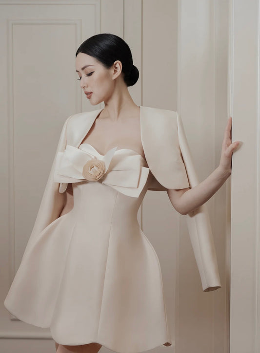 Raffiné Cream Castle Strapless Mini Dress