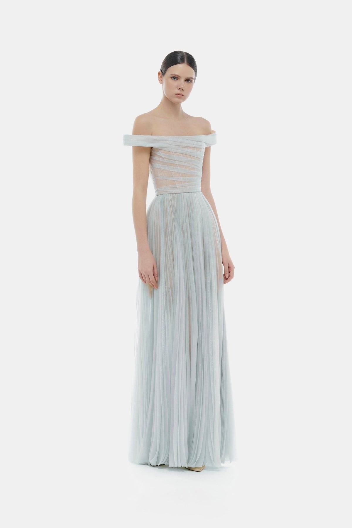 MONTSAND Green Blue Purple Violet Off-shoulder Maxi Dress