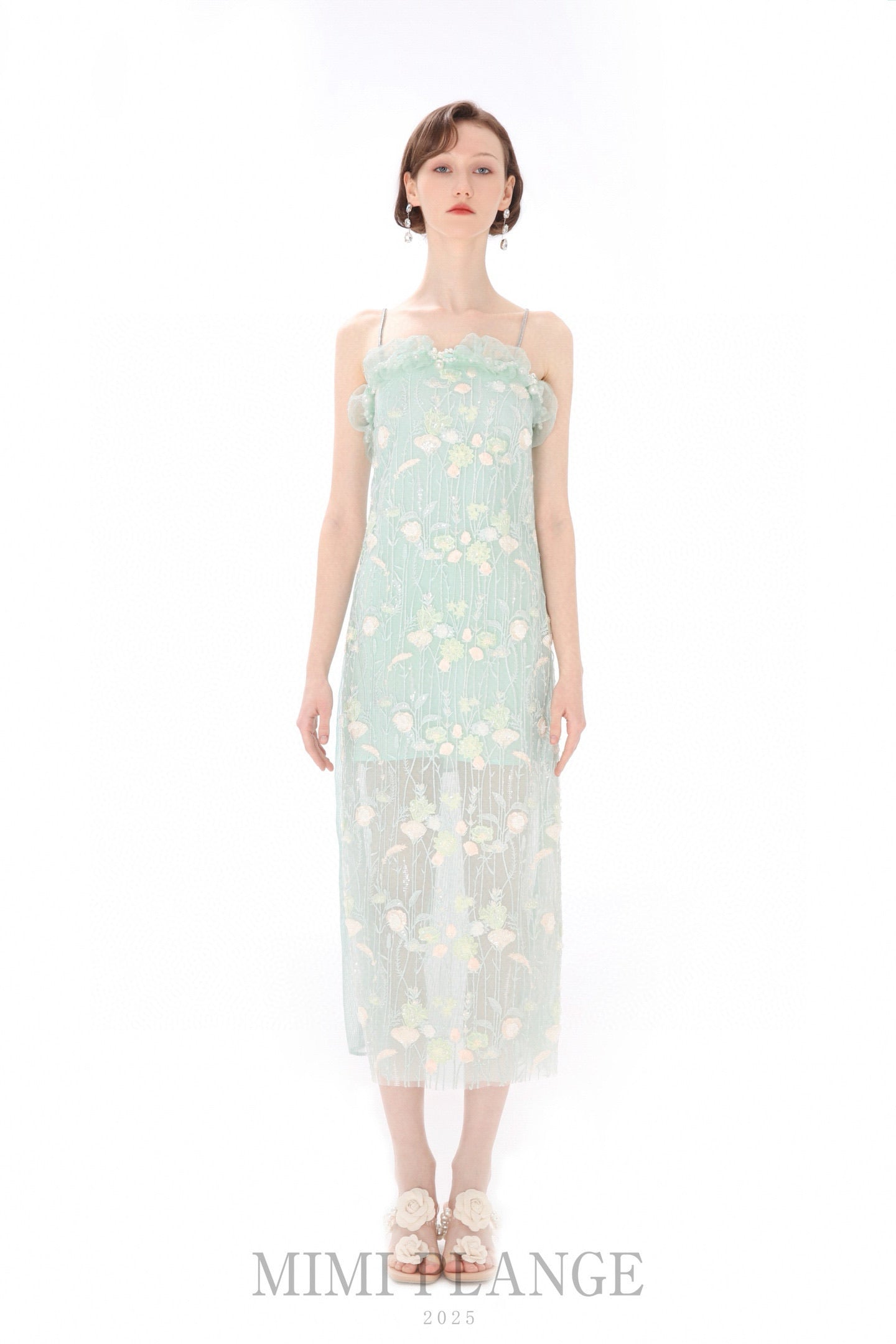 MIMI PLANGE Mint Floral Midi Dress