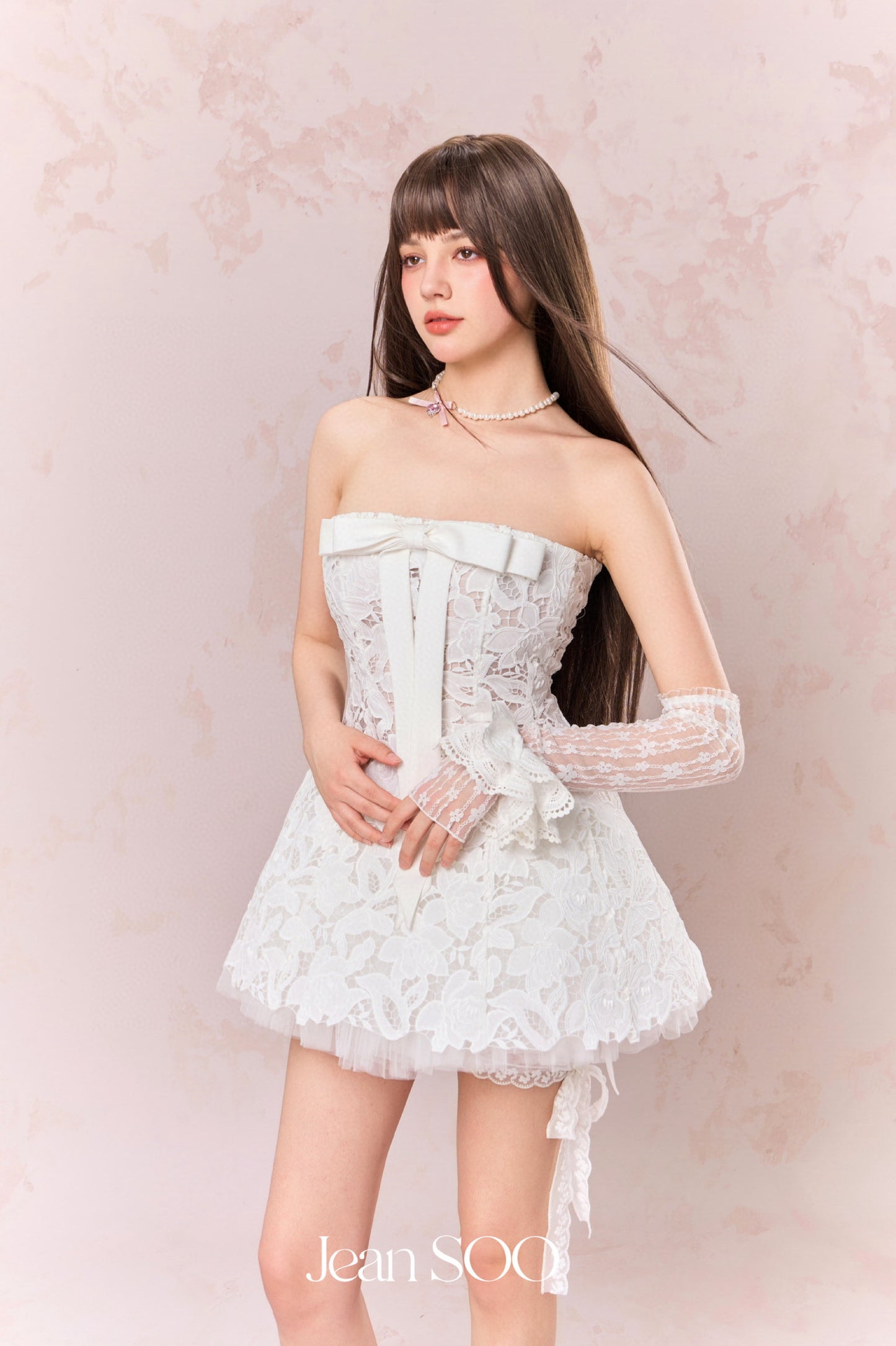 JEAN SOO White Hollow Out Lace Embroidery Mini Dress