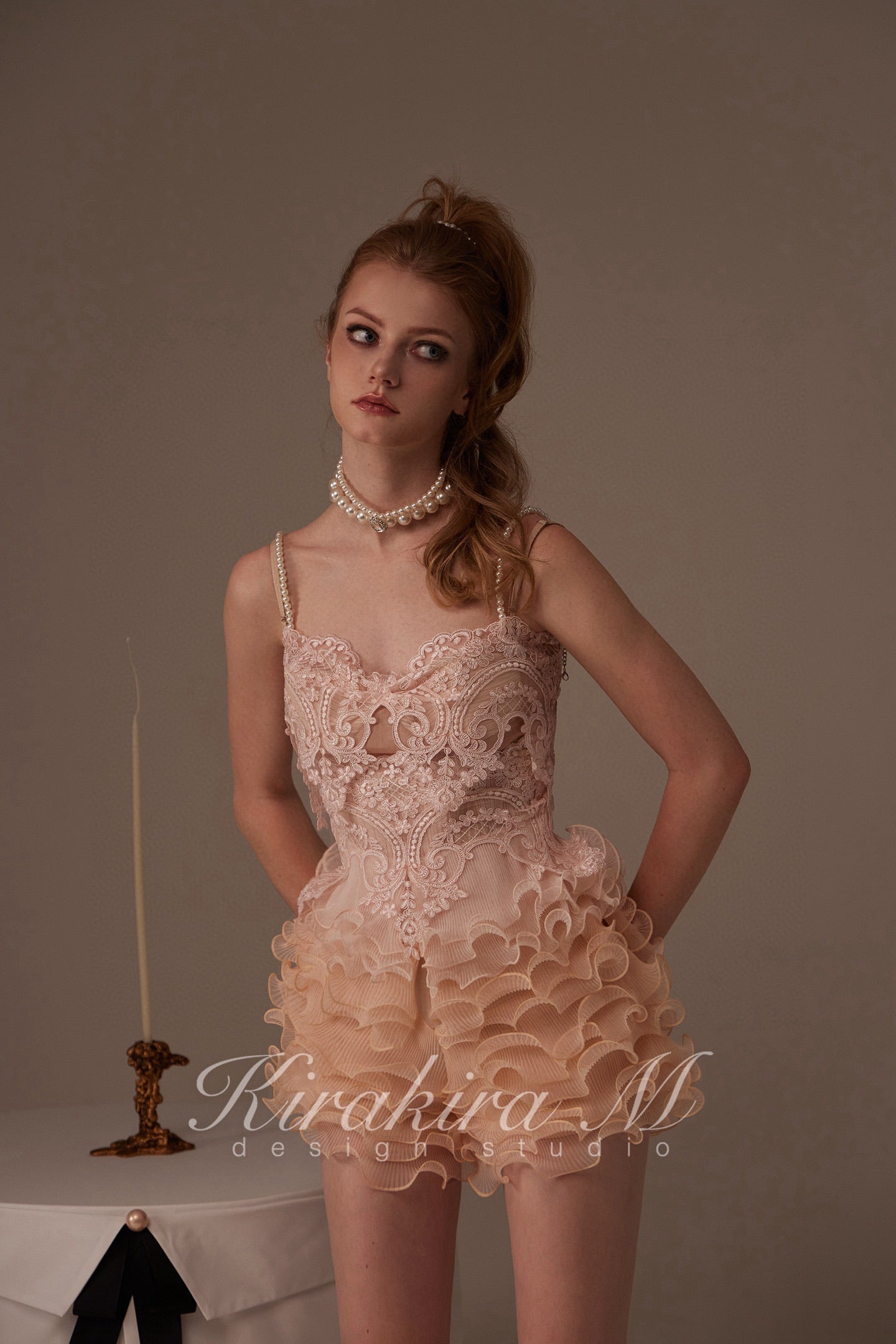 Kirakira M Orange & Pink Gradient Layered Lace Bodice & Skirt Pants