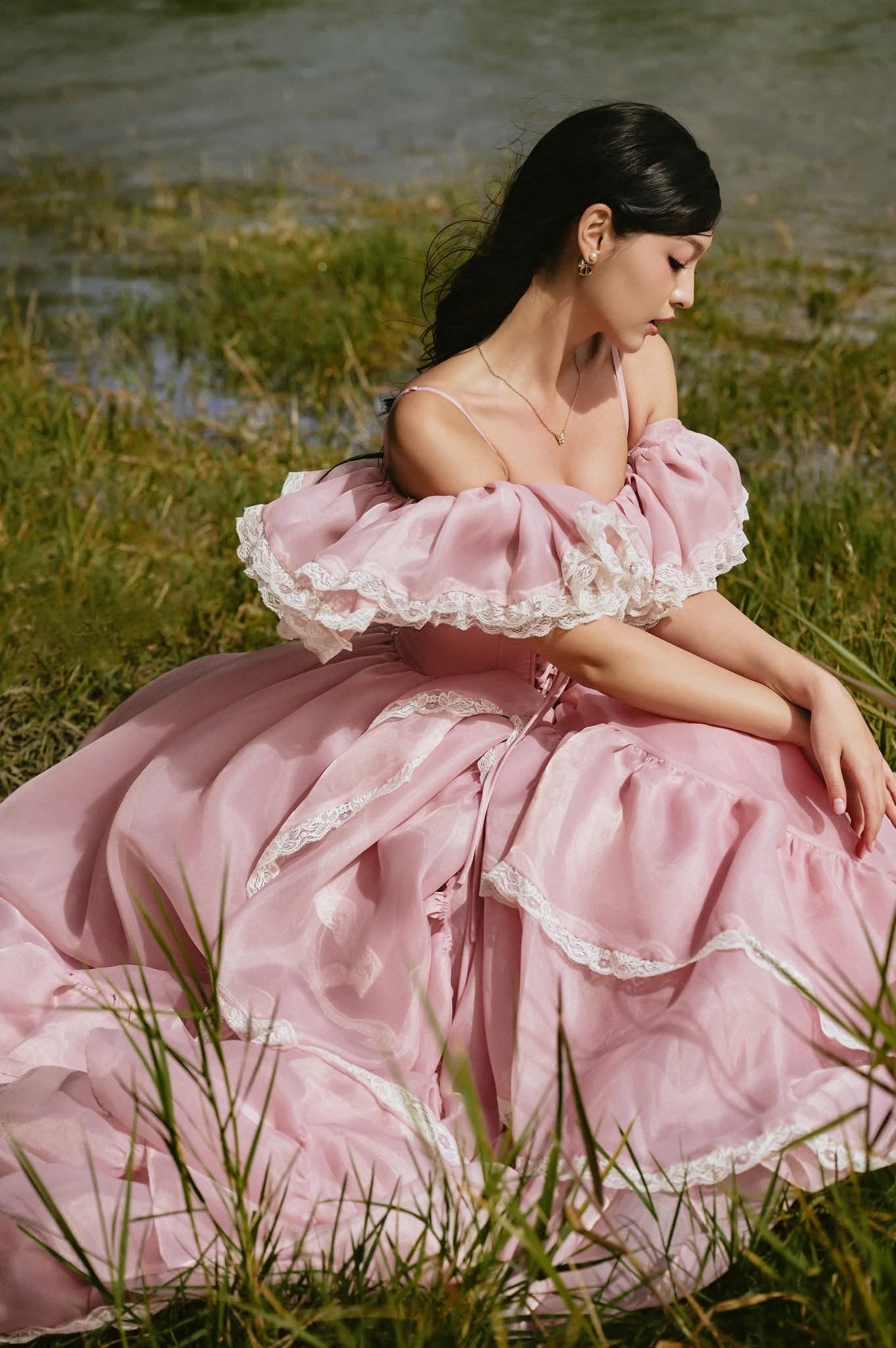 SISSY NATION Sweet Elegant Fairycore Pink Charlotte Gown Maxi Dress