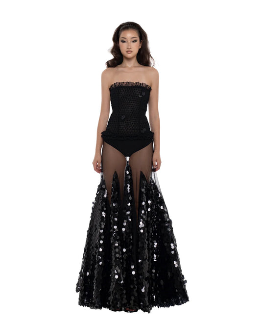 HUELLEY ROSE Black Anisa Maxi Dress