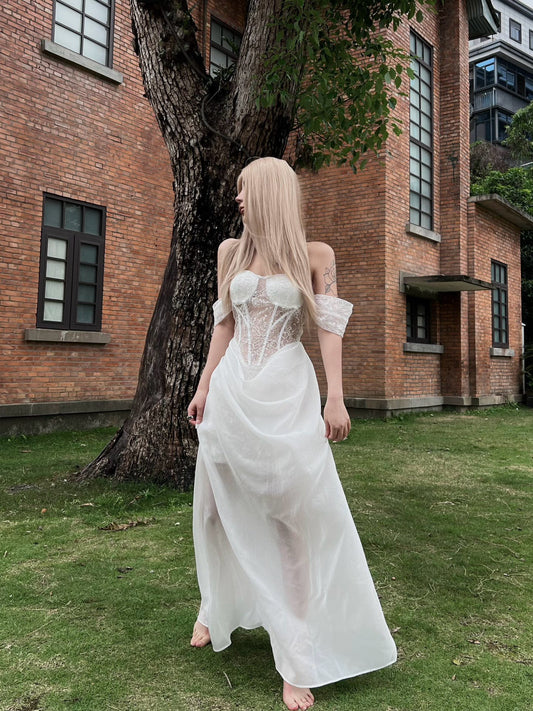 Crowcrew White Lace Sexy Midi Dress