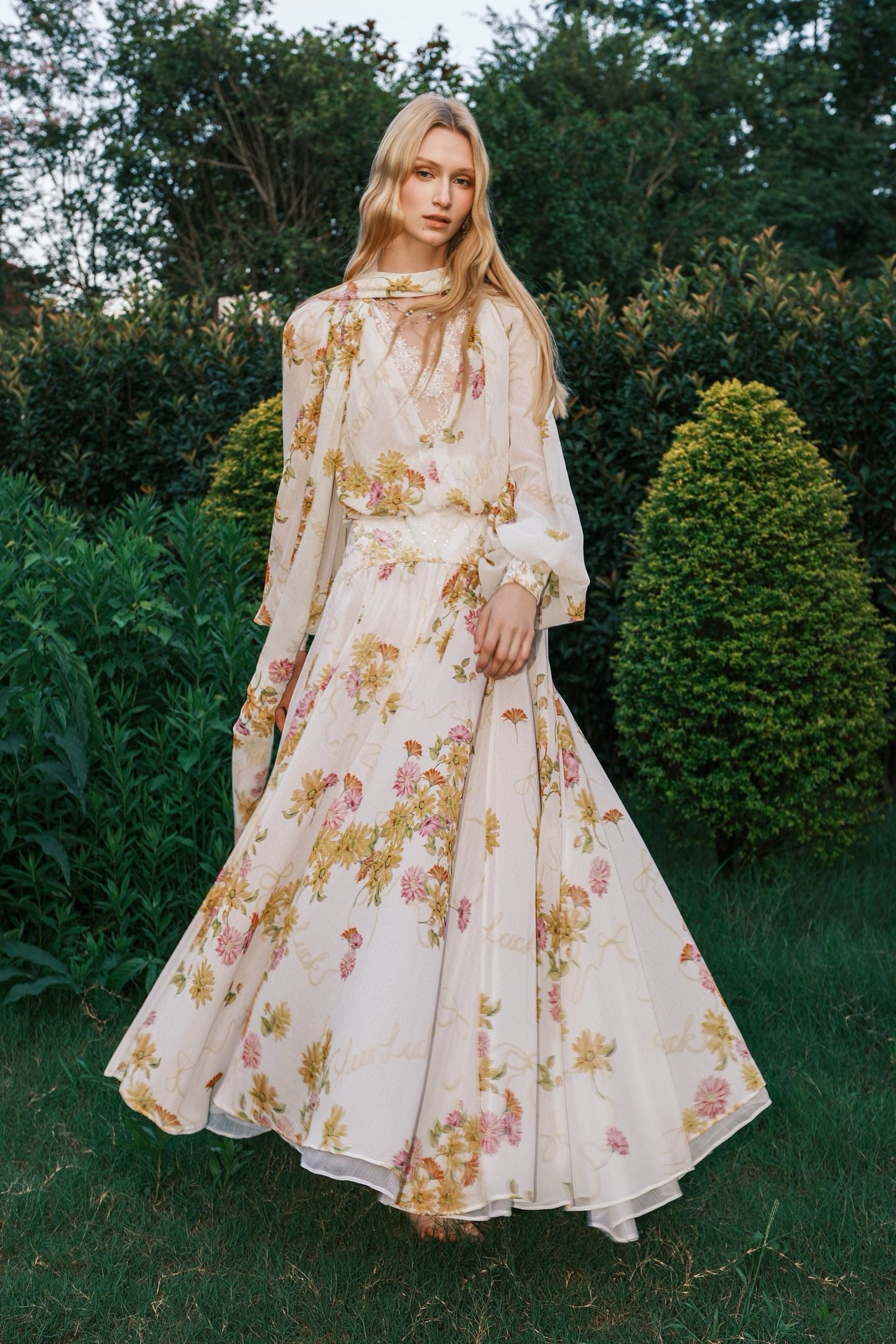SHEERLUCK Yellow Floral Maxi Dress