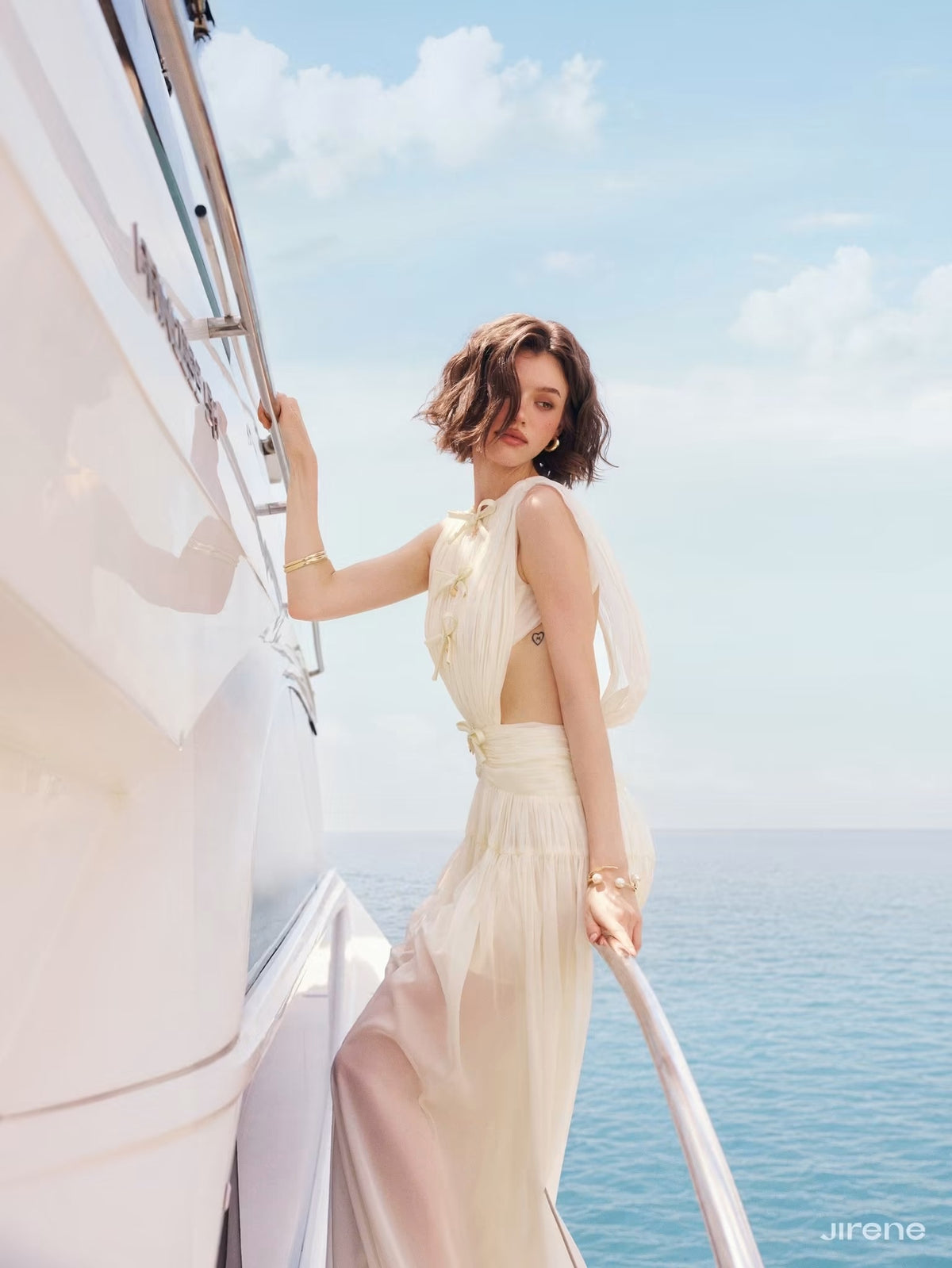 White Bow Alba Flowing Maxi Dress