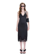 Black Halter Deep-V Satin Gelles Midi Dress