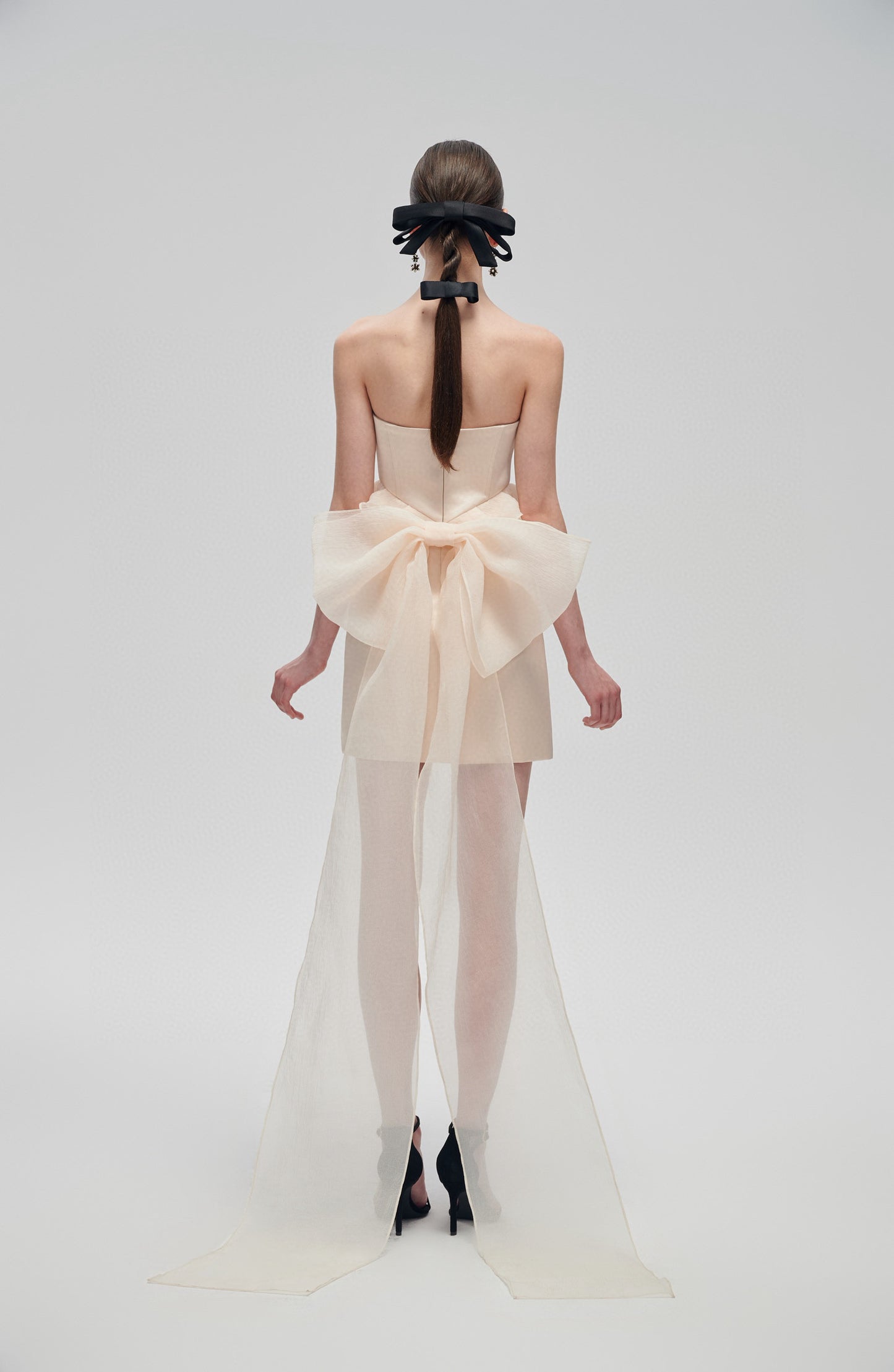 FA SOGNO Nude Detachable Bow Sheath Trailer Mini Dress