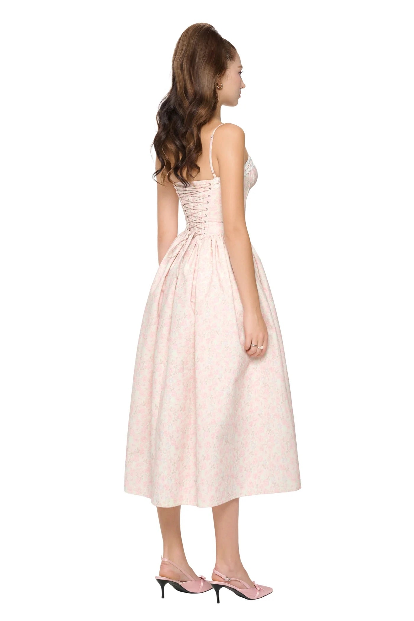 JUBIN Pink Floral Midi Dress