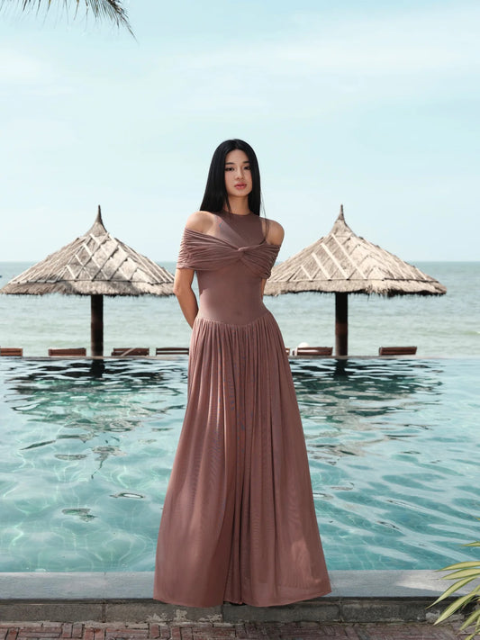 DELICIAE Brown Minimalist Margot Maxi Dress