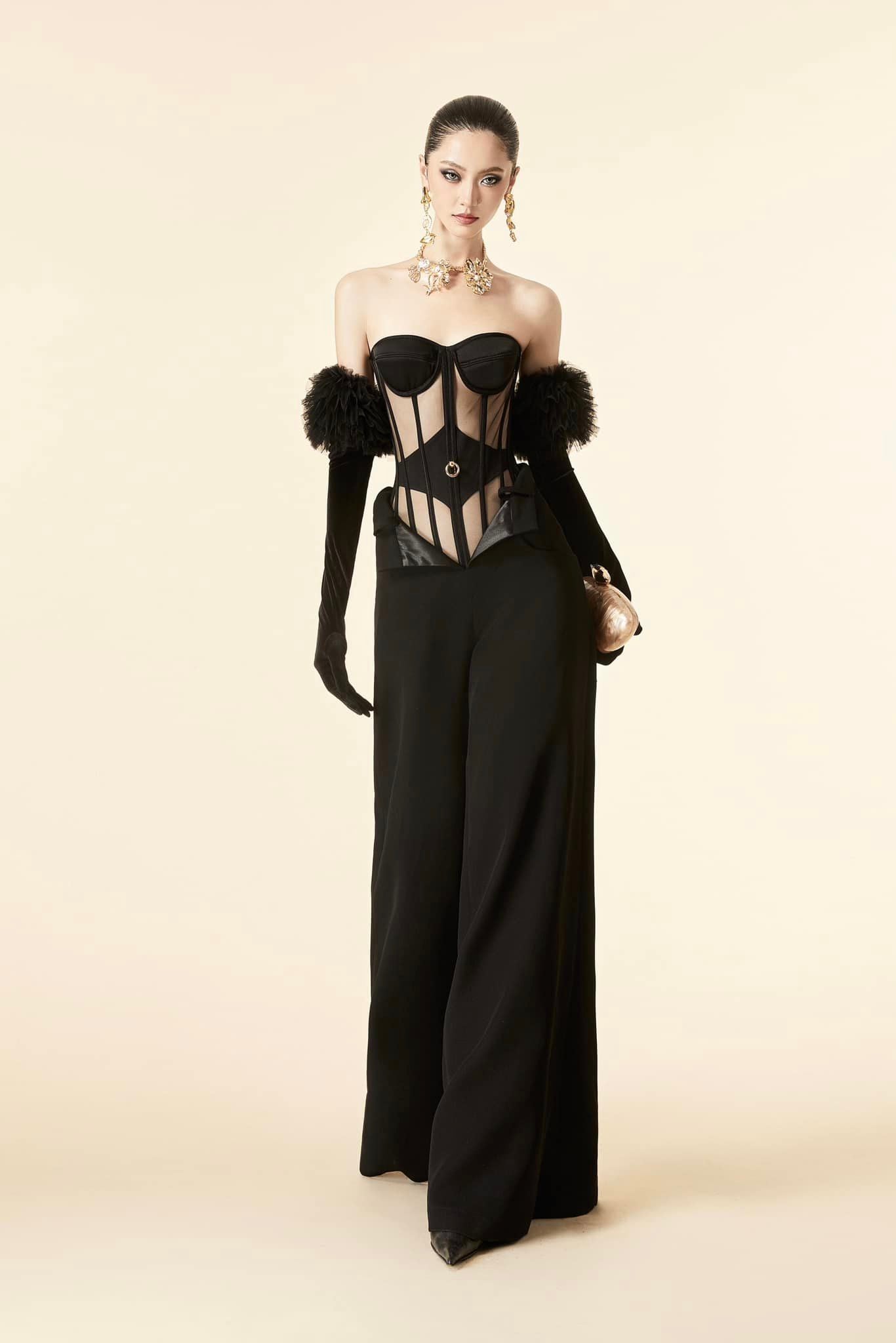 MAEL FEMME BLACK WHITE CASSIE JUMPSUIT TOP