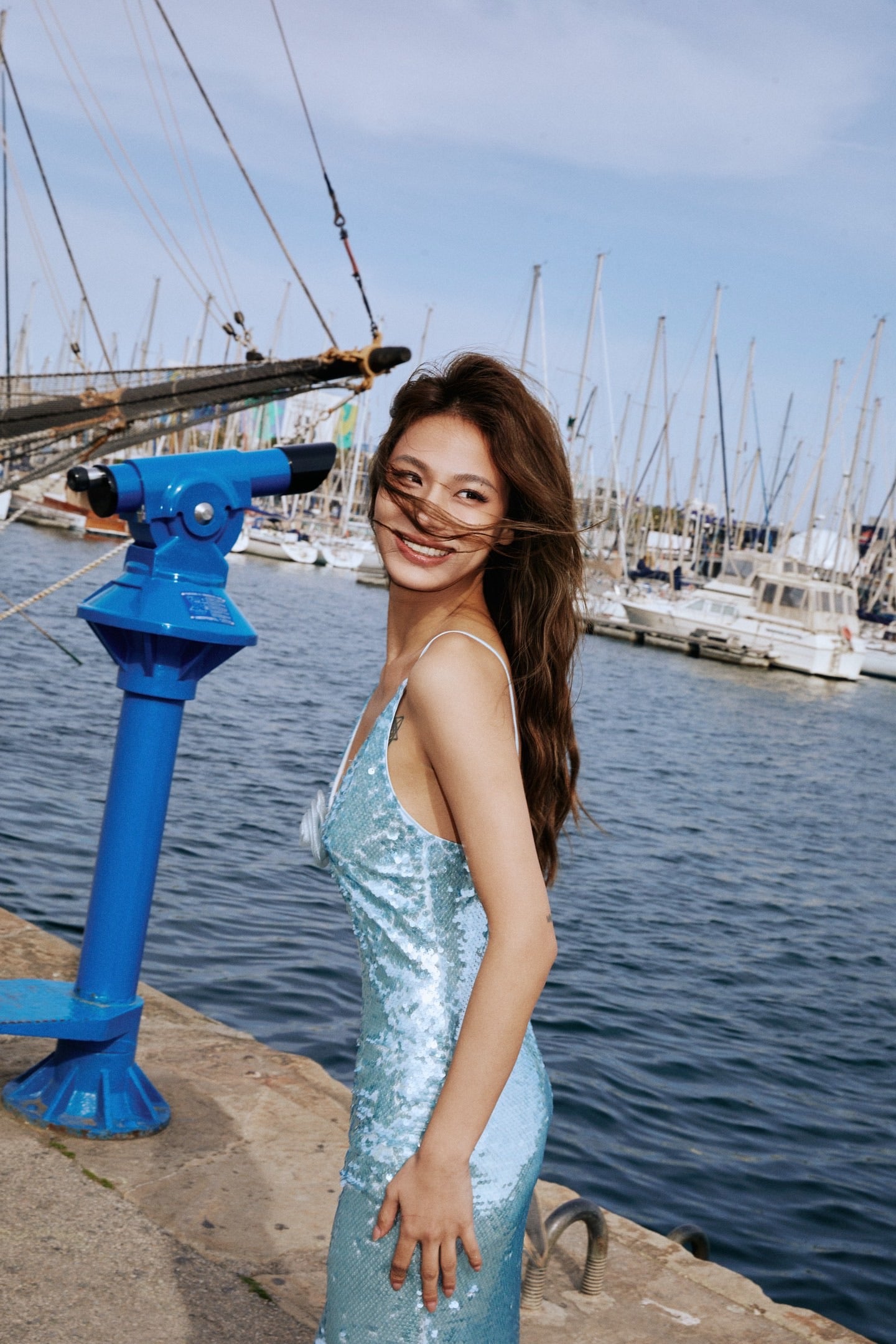 MINPURA Blue Rose Sequin Maxi Dress