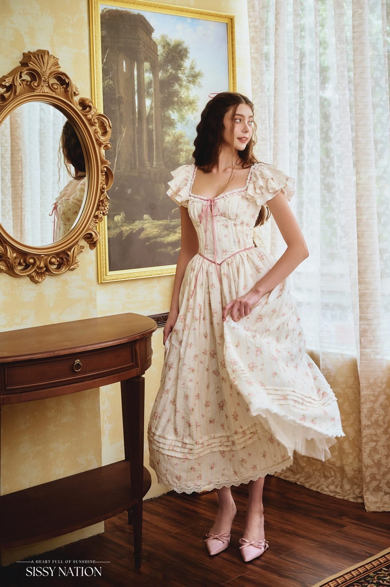 Sissy Nation Pink& Floral Camelia Maxi Dress