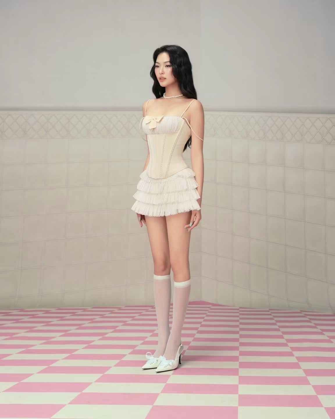 Pink Spaghetti-Strap Bustier Corset Top & Tulle Puff Mini Skirt Lola Set
