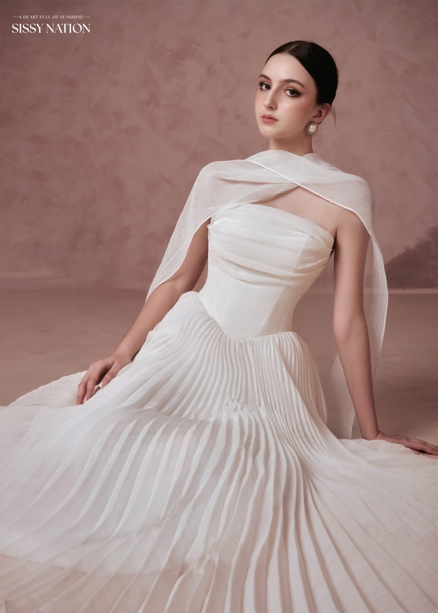 Sissy Nation White Amelia Corset Pleated Maxi Dress