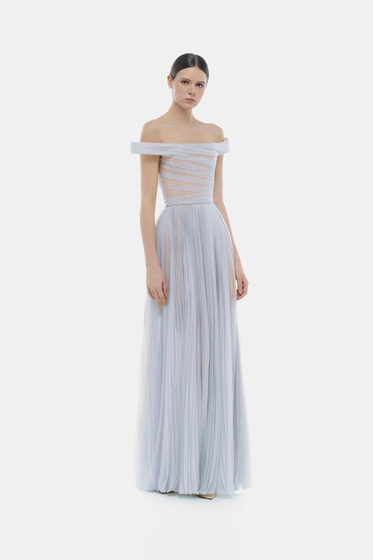MONTSAND Green Blue Purple Violet Off-shoulder Maxi Dress
