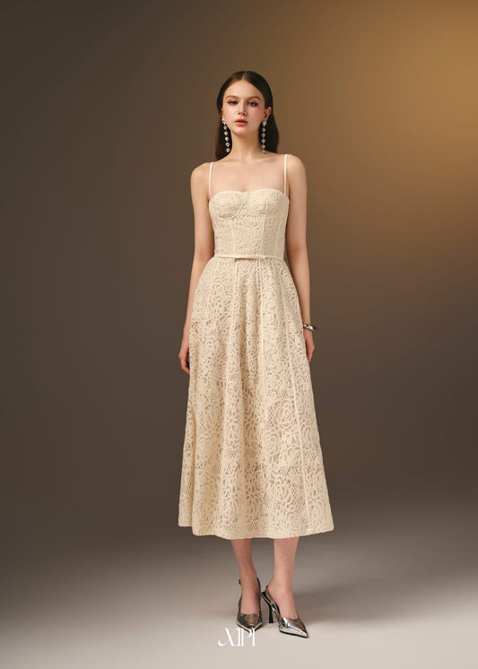 XIPI Yellow Elegant Cream Eloise Midi Dress